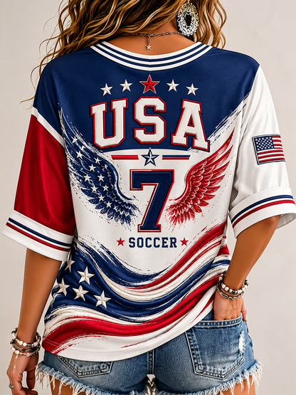 Women's USA Football Printed V-Neck T-Shirt